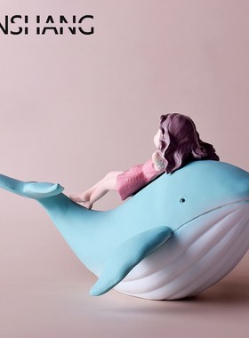 树脂治愈鲸鱼女孩摆件