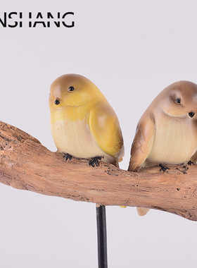 原木简约风小鸟站树枝桌面摆件家居饰品美式乡村客厅书房办公摆设