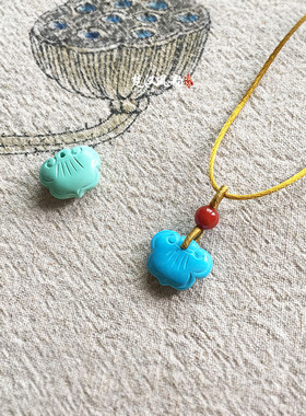 吉祥如意蓝松石雕刻如意锁吊坠锁骨项链平安锁男女款送礼物精致