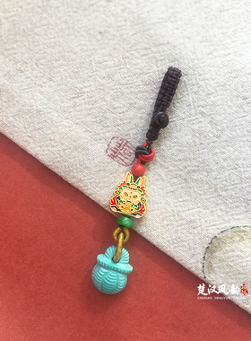 手工精编彩铜珐珢兔财神爷汽车钥匙扣包包挂件装饰花篮钱袋男女款