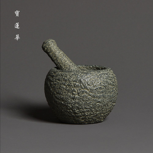 手工青石小石臼 中式古典石擂钵 石茶宠手把件复古石头器禅意摆件 - 图0