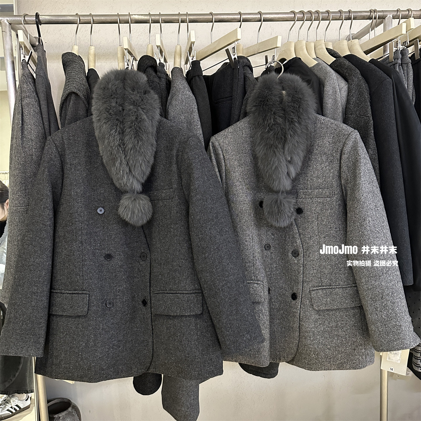 狐狸毛领90白鸭绒含50羊毛双排扣毛呢外套女冬季保暖洋气羽绒西装,淘宝优惠券,粉丝福利购,淘宝优惠卷