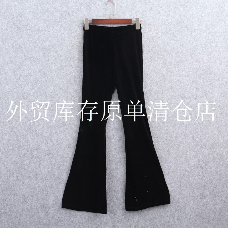 自制新品推荐掌柜喇叭修身松紧金丝绒弹力新女装休闲裤黑色微喇裤