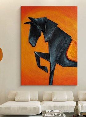 大芬村油画《马到成功》装客厅手绘现代玄关餐厅抽象橙色艺术挂画