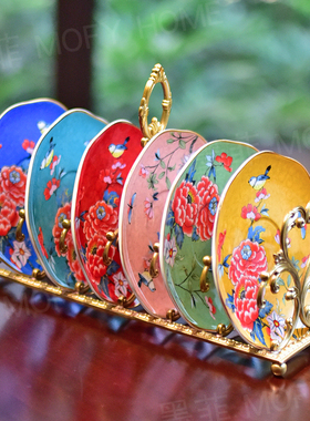 黄铜雕花海浪纹餐盘收纳架家用餐盘沥水架创意家居装饰品摆件高档