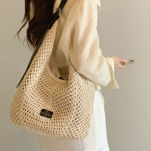 南风Chio2nd 牛皮+蜜蜡绳高级手工草编包包女春夏单肩斜挎编织包 - 图1