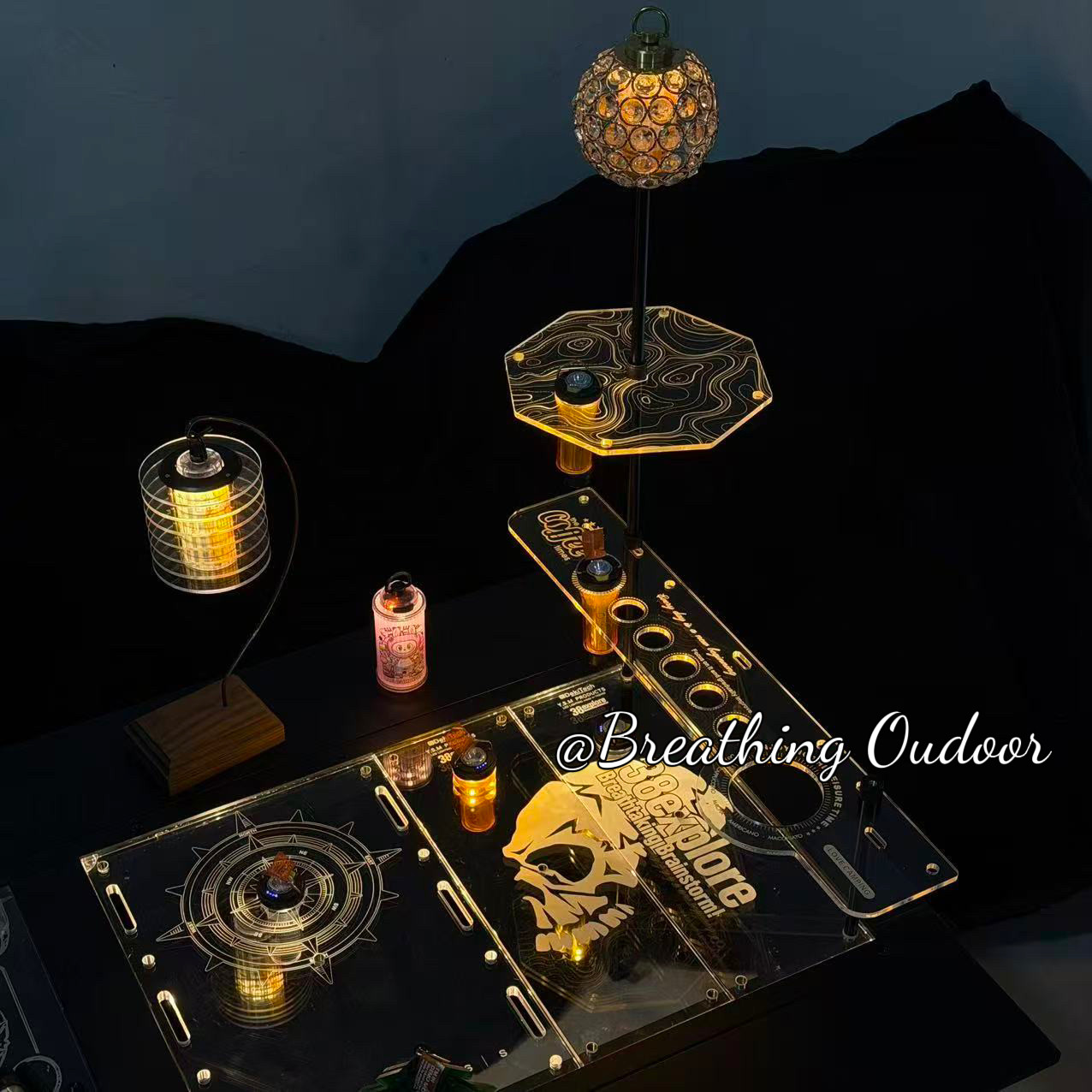 置物架露营氛围户外野营igt亚克力反光八角灯罩指南针高等线二层,淘宝优惠券,粉丝福利购,淘宝优惠卷