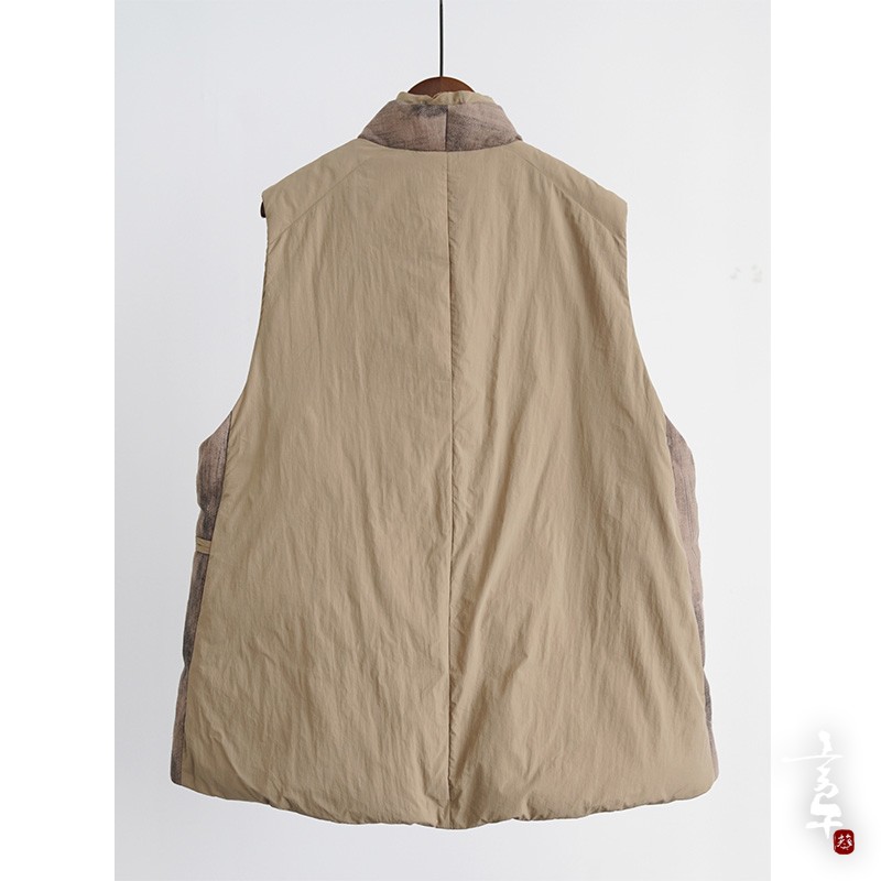 言午葵原创新中式斜襟轻薄款羽绒马甲女复古V领90白鸭绒宽松背心 - 图3