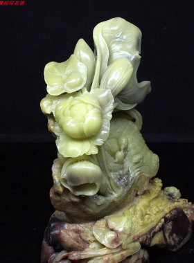 芙蓉原石寿山蓝星X698手工精品老青田封门青石雕小摆件和和美美