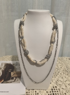 复古即时尚原创设计天然淡水珍珠项链链条可拆可调节轻奢时尚酷感