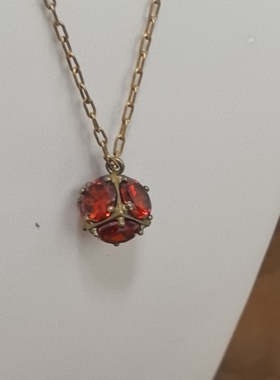 复古即时尚原创设计多面立体红色锆石项链可叠戴可调节长度轻奢风