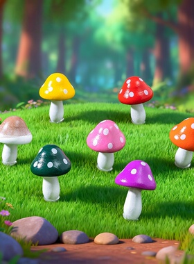木质迷你苔藓蘑菇装饰摆件