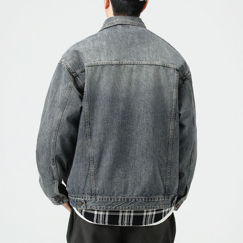 奥派鲨男士牛仔夹克2024春秋新款工装外套美式潮牌男生百搭上衣服 - 图0