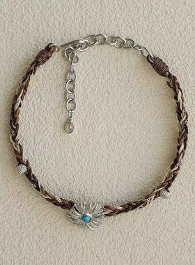 棕榈项圈设计感七股辫手工编织