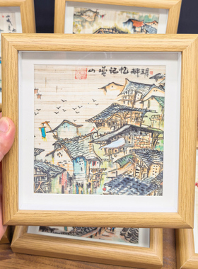 渝礼堂手绘非遗山茶花夏布画摆件