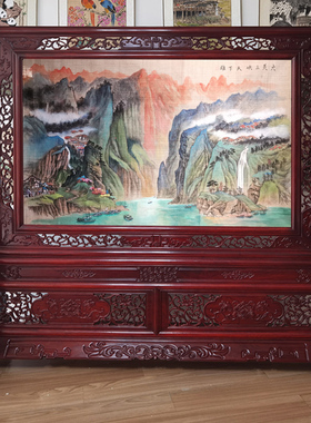 非遗夏布画落地大台屏开业乔迁