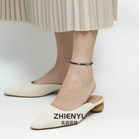 炙真银楼青萝·黑玛瑙脚链女999纯银转运珠玉质脚环足链编织脚绳