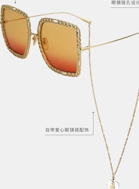 Gucci新款古驰时尚大框方形太阳眼镜吊坠项链女款爱心墨镜GG1033S