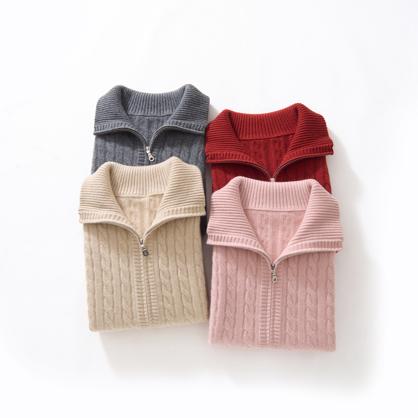 恒源祥新款慵懒风麻花山羊绒外套女秋冬新款加厚拉链羊绒针织开衫,淘宝优惠券,粉丝福利购,淘宝优惠卷