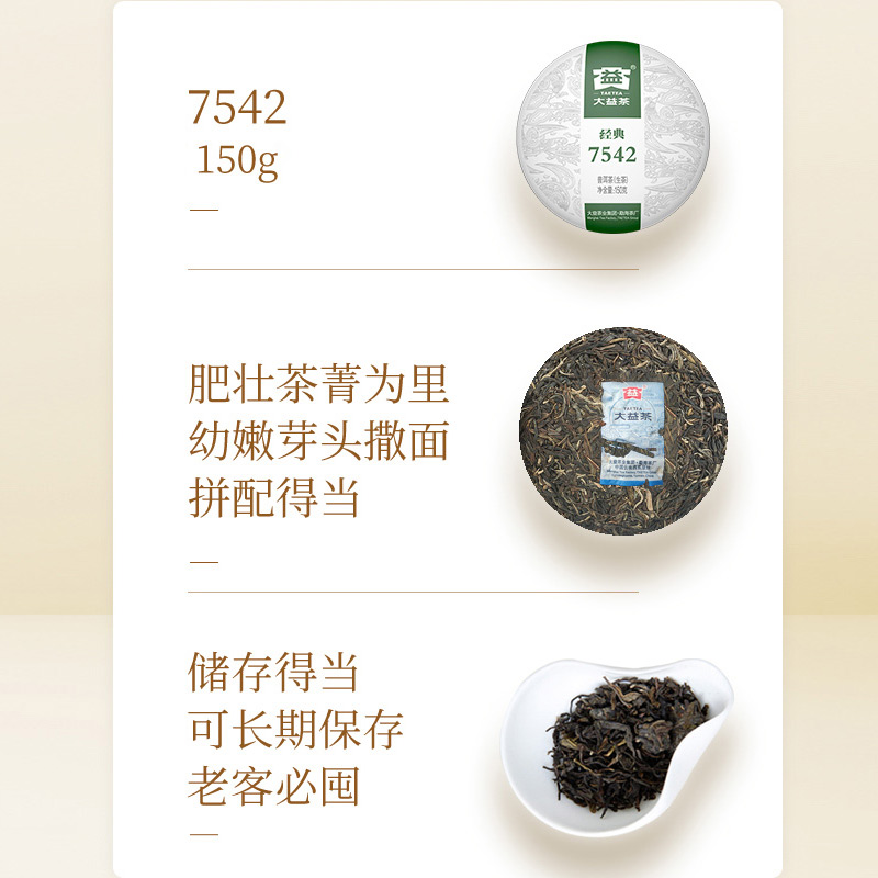 大益普洱生茶2022年经典7542生饼150g盒装云南勐海茶厂标杆 - 图1