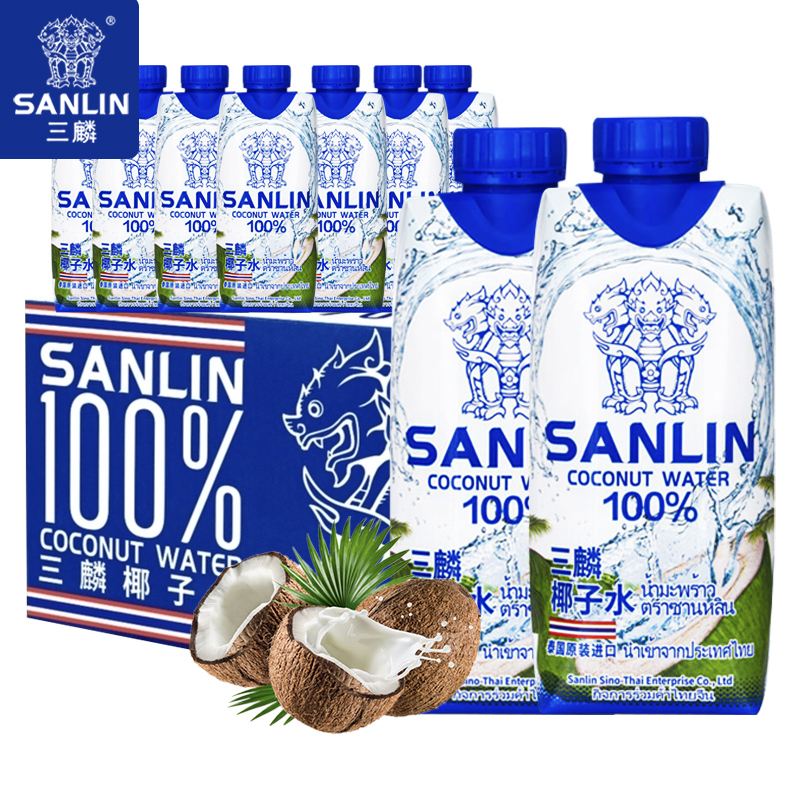 泰国进口SANLIN三麟椰子水24瓶装100%天然纯NFC饮料整箱含电解质 - 图0