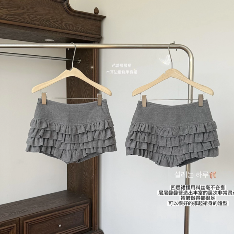高腰木耳边蛋糕半身裙女2025秋冬新款芭蕾百搭遮跨防走光气质短裙,淘宝优惠券,粉丝福利购,淘宝优惠卷