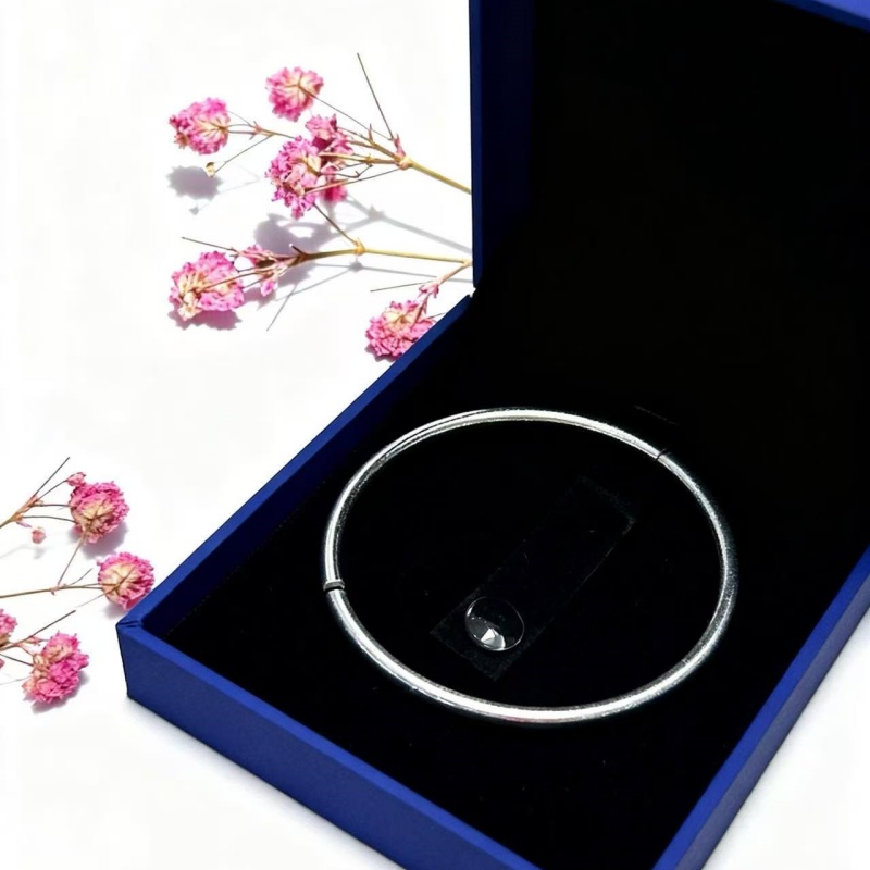 创富光面银手镯女纯银999素圈开口实心款银镯子送女友简约素银 - 图0