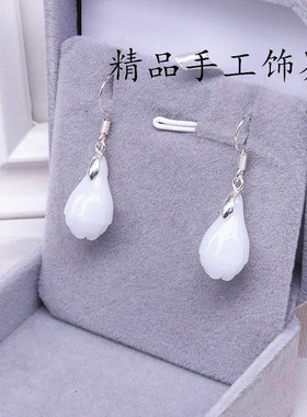 复古白玉兰花纯银耳环