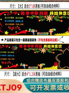 墙贴画民族文化中小学生一家亲黑板报贴面大家庭民族团结黑板报