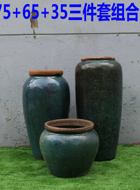 热销蓝色土陶花瓶景观落地式组合
