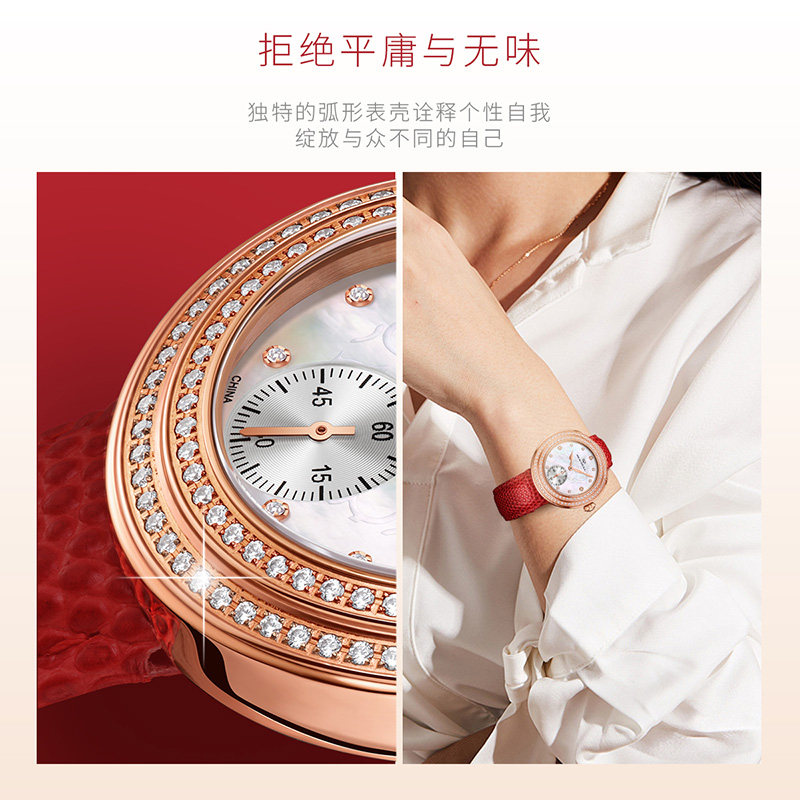 seagull海鸥表女潮流镶钻机械表 海鸥表国产腕表