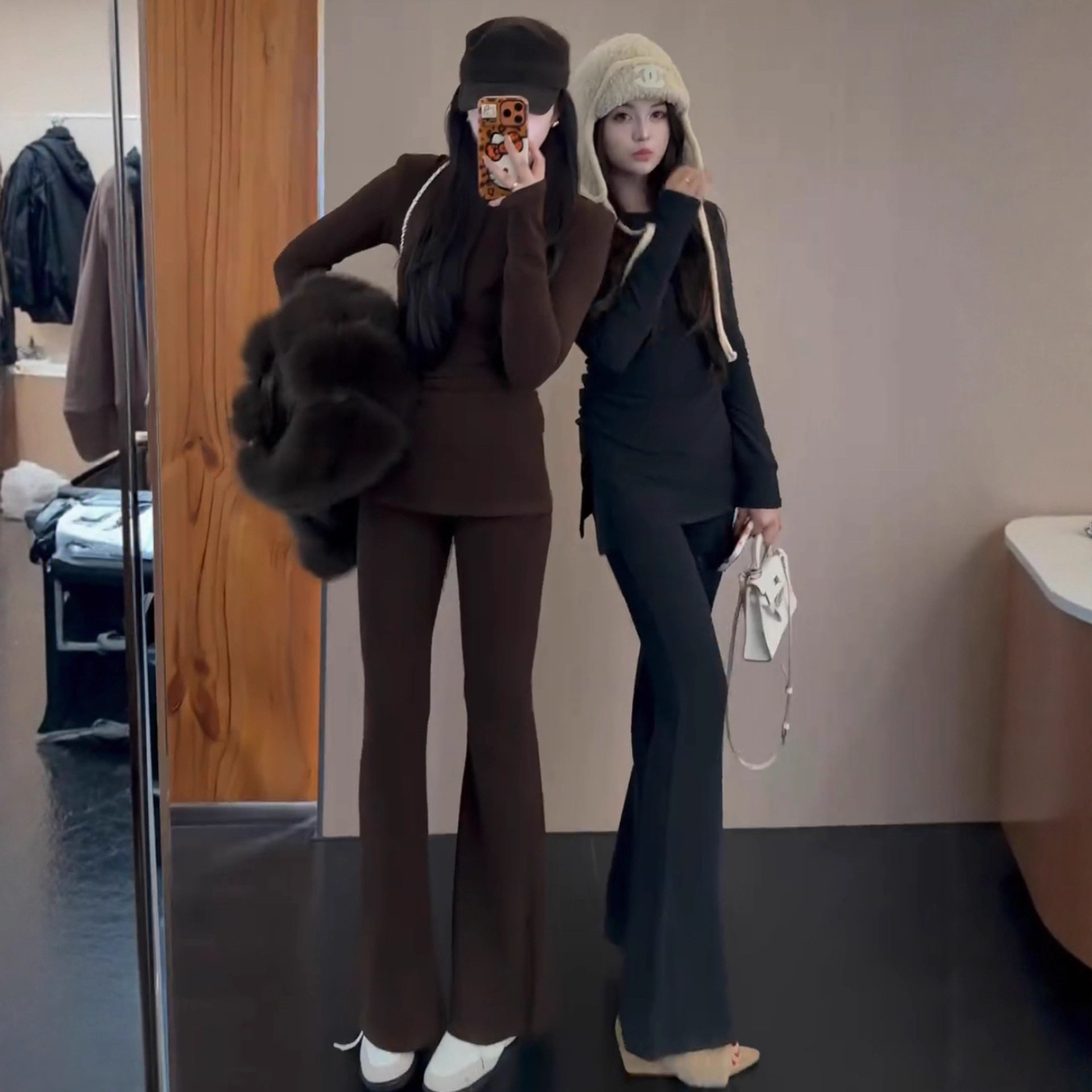 韩系洋气时尚套装女冬季高级感内搭磨毛长袖t恤高腰微喇裤两件套,淘宝优惠券,粉丝福利购,淘宝优惠卷