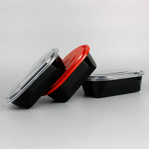 750ml外卖打包盒水果捞盒一次性美式长方形椭圆加厚黑色白色餐盒 - 图0