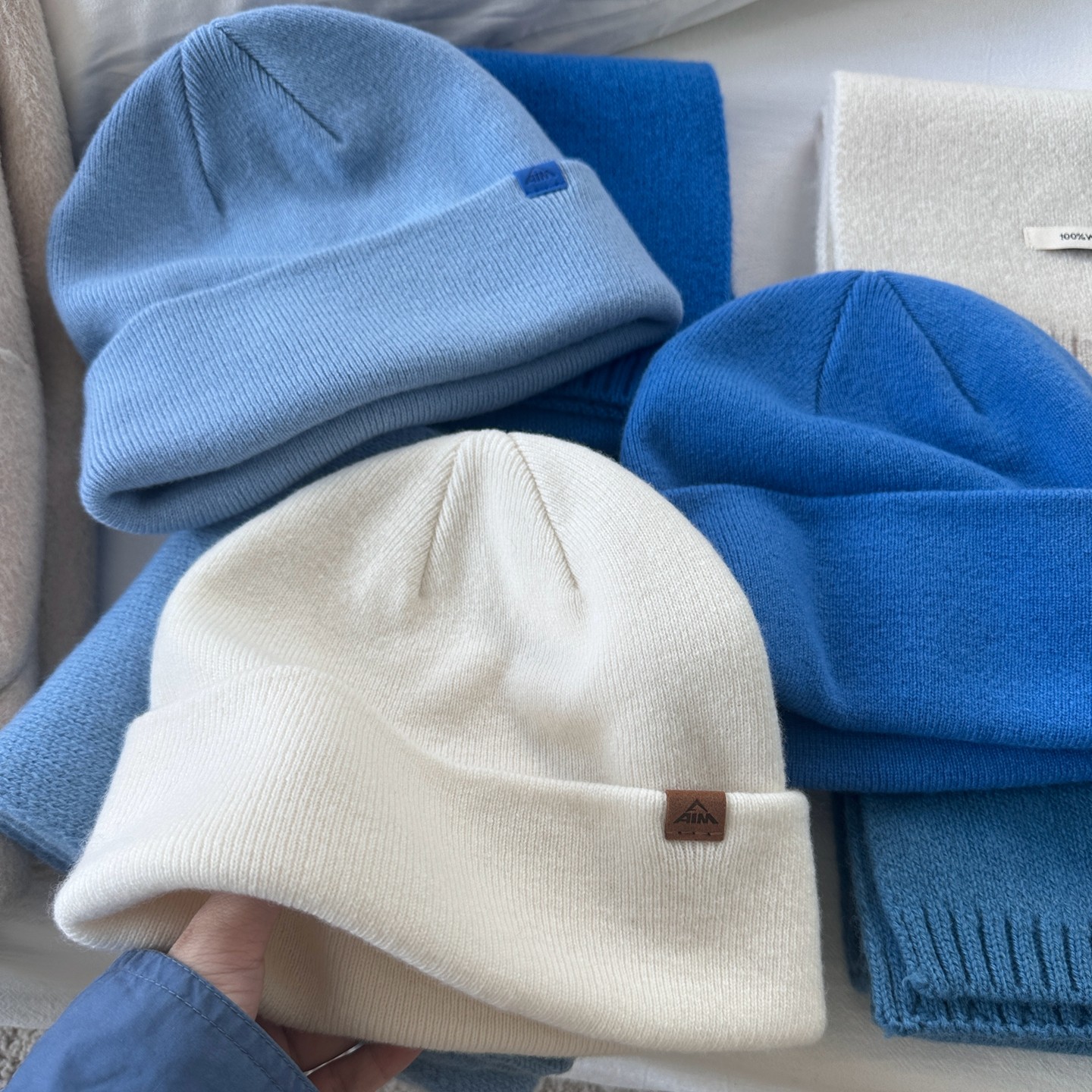 冬日清冷氛围感蓝色系100％WOOL羊毛针织帽堆堆帽无接缝保暖冷帽,淘宝优惠券,粉丝福利购,淘宝优惠卷