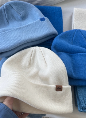 蓝色系基础100％WOOL羊毛针织帽