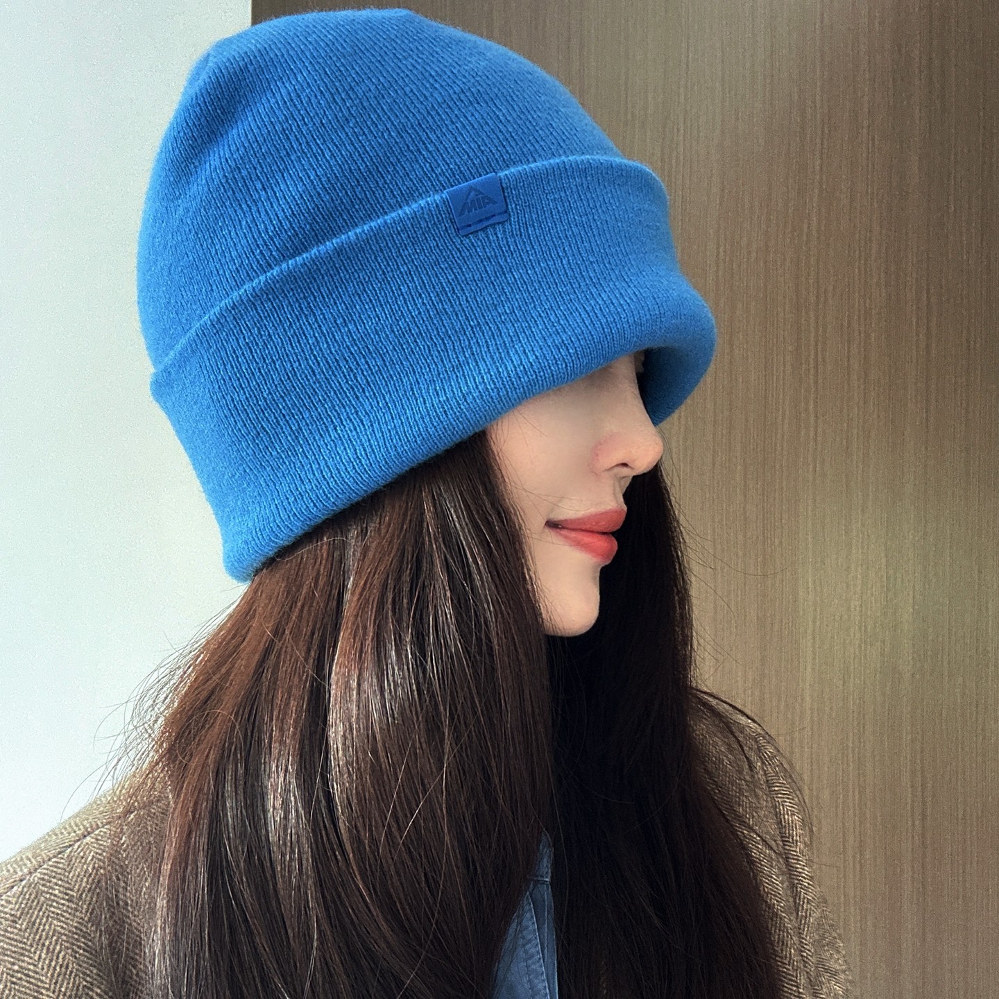 冬日清冷氛围感蓝色系100％WOOL羊毛针织帽堆堆帽无接缝保暖冷帽,淘宝优惠券,粉丝福利购,淘宝优惠卷