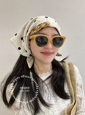 春夏波点双面复古田园女多用头巾