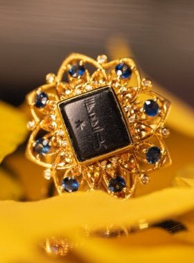 玄同藏18K金八芒星玛瑙戒指