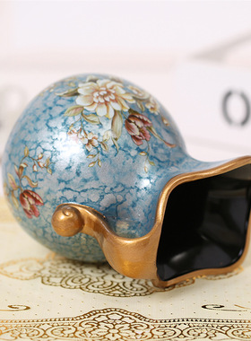 欧式轻奢创意工艺陶瓷彩绘小花瓶插花小奶壶家居客厅角几装饰摆件