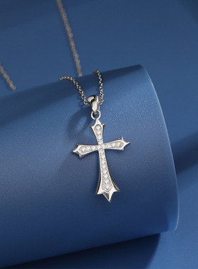 欧美跨境925纯银十字架项链女轻奢气质小众感男潮吊坠锁骨链现货