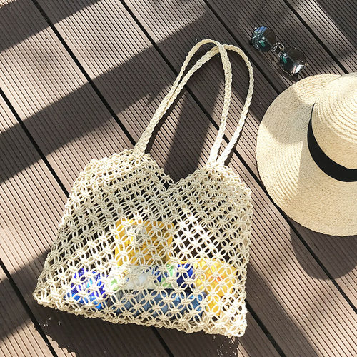 Mimoi复古编绳ins风镂空手工编织单肩包手提袋沙滩泳衣旅行包手袋 - 图1