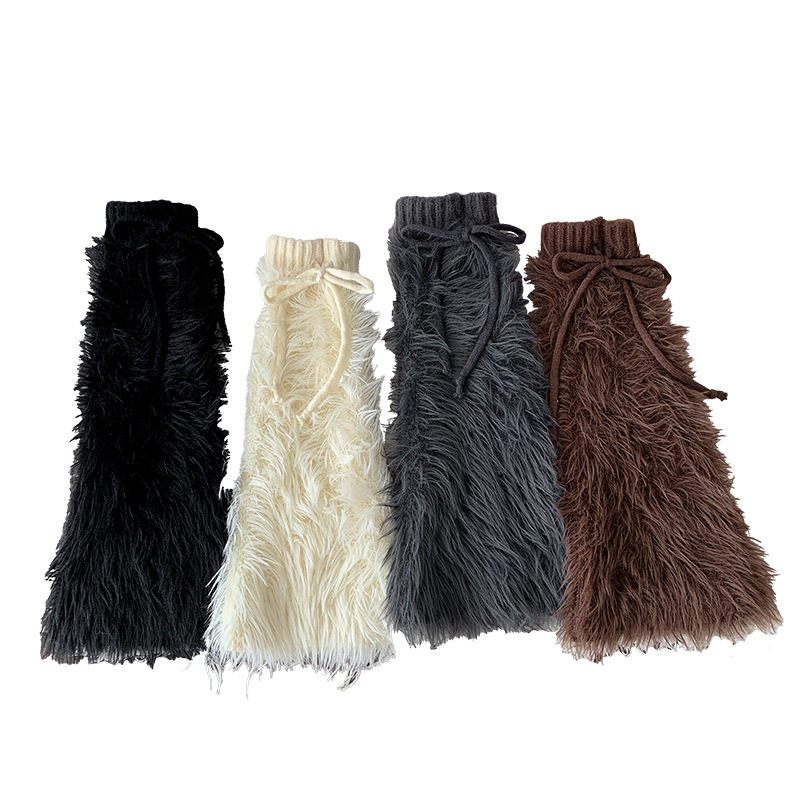 秋冬绑带毛毛保暖白色腿套y2k亚比文化可爱加厚毛绒柔软堆堆袜套,淘宝优惠券,粉丝福利购,淘宝优惠卷