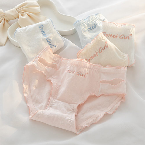 提拉米苏纯棉中腰三角裤女士内裤全包臀亲肤透气蕾丝镂空性感纯欲 - 图3