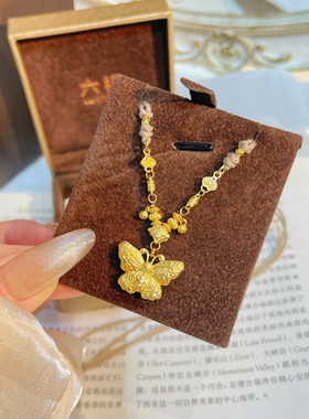 轻奢金色蝴蝶吊坠女复古精致项链