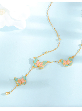 925纯银古法珐琅流苏蝴蝶项链女