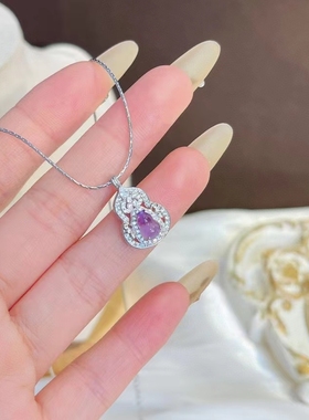 s925纯银镂空满钻葫芦项链锁骨链