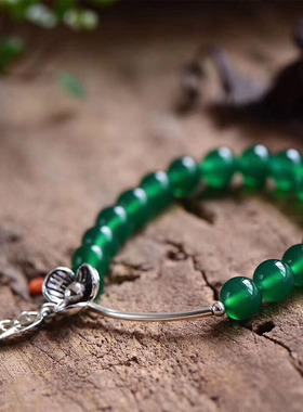 天然单圈绿玛瑙树叶手串