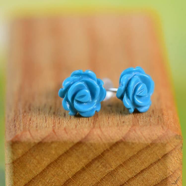 天然蓝松石玫瑰花耳钉 绿松石玫瑰花耳饰 925银耳钉 蓝松石耳饰女,淘宝优惠券,粉丝福利购,淘宝优惠卷