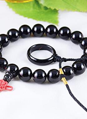 天然黑曜石单圈项坠手串