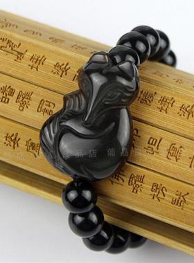 天然手串黑曜石狐狸